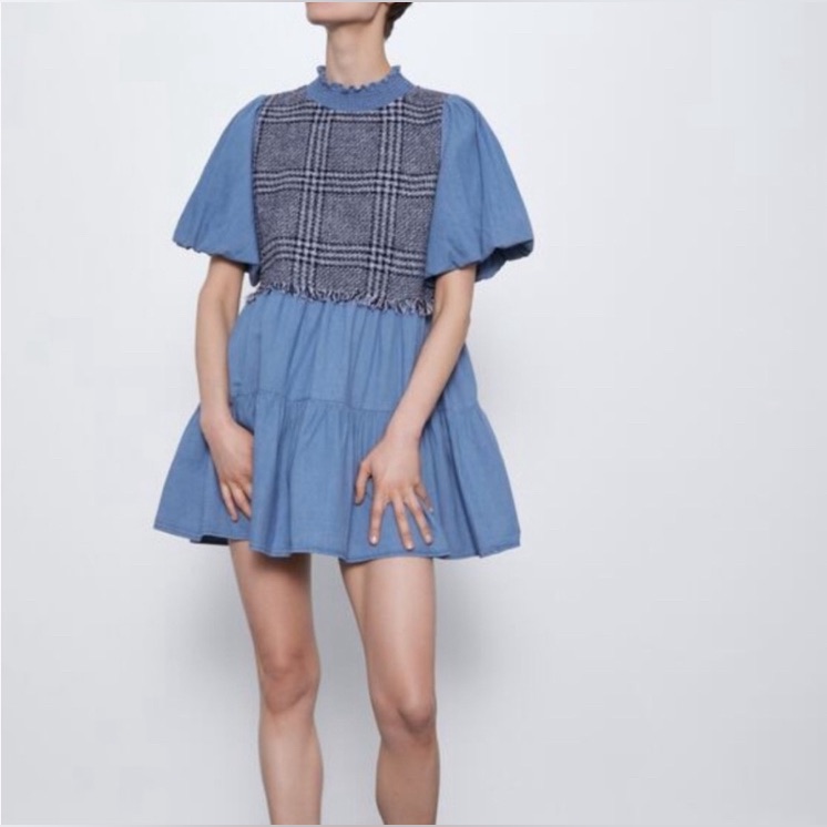 Zara Denim Tweed Mini Dress Size S